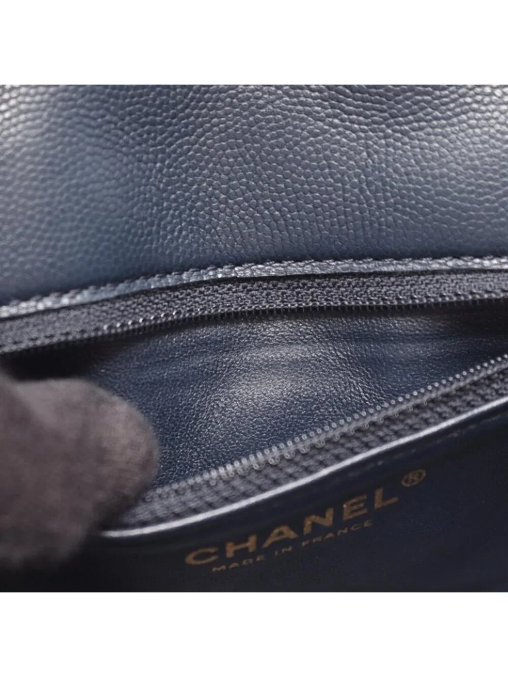 Chanel Shoulder Bag Quilted Navy Caviar Leather Small Chain